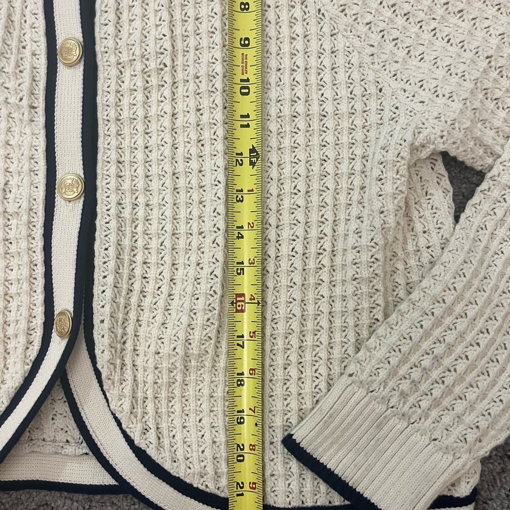 Lucky Brand Cream Cardigan with Navy Trim - Picture 3 of 8
